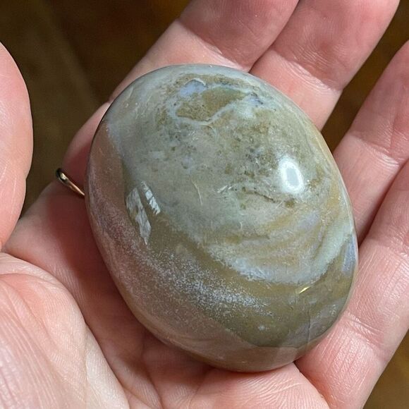 Ocean Jasper palm stone crystal natural green white dots yellow brown agate agat - Picture 9 of 10